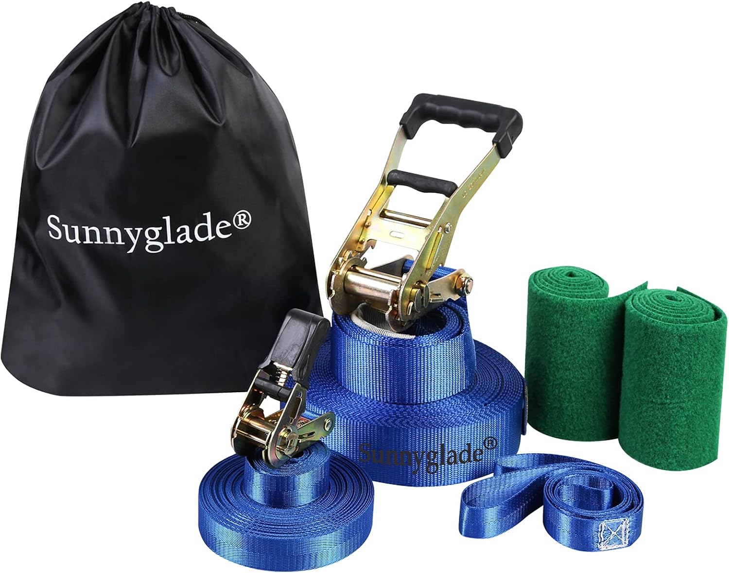 Sunnyglade 50ft Slackline Kit with Training Line, Tree Protectors, High Grade Ratchet, Arm Trainer and Carry Bag Complete Set for Kids and Adults