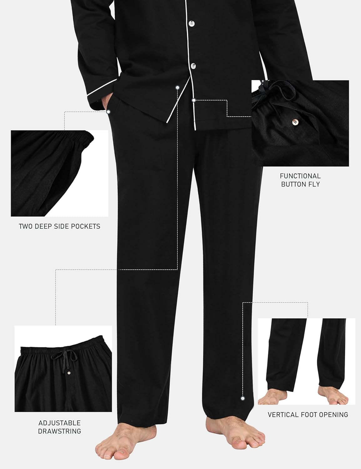 MoFiz Men's Cotton Pajamas Sets Sleepwear Long Sleeve Button Down Loungewear with Pants Soft Pjs Lounge Set with Pockets - Image 5