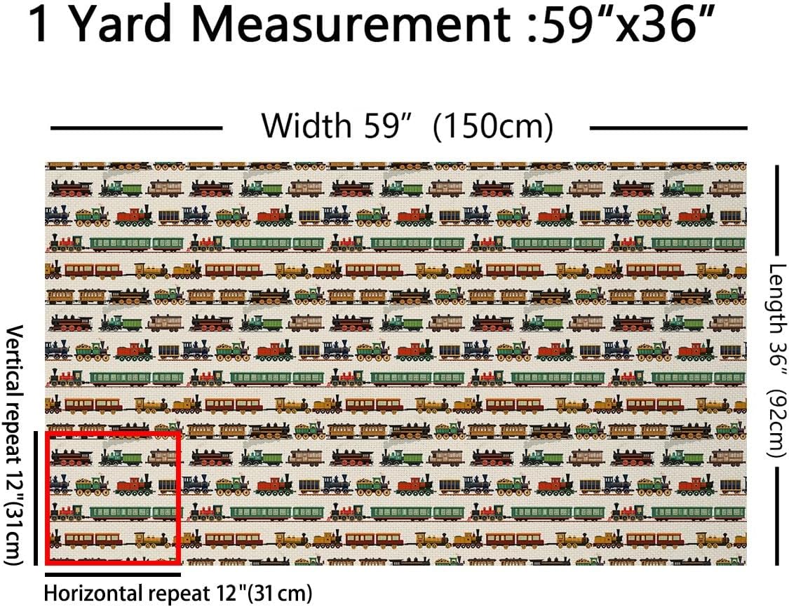 Vintage Train Outdoor Fabric by The Yard,Cartoon Train Car for Women Craft Lover,Transportation Vehicles Upholstery Fabric for Quilting Sewing Supplies,3 Yards,108" L x 59" W