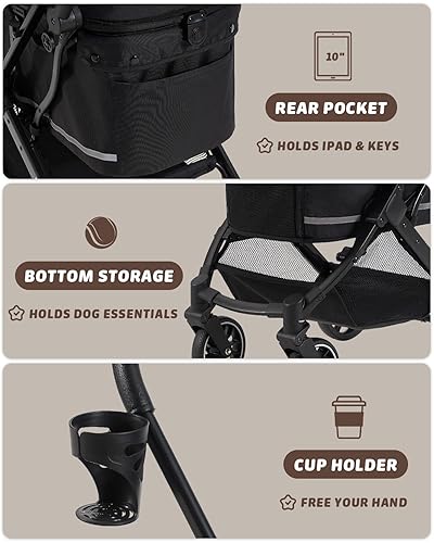 Miniatura 9 de HITTITE Cochecito para mascotas con cubierta resistente a la intemperie, cochecito todo terreno para gatos y perros de 4 ruedas con toldo ajustable,