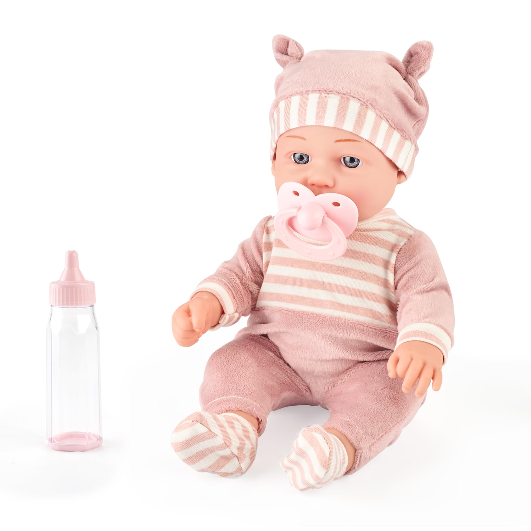 eDollable Set Giocattolo Bambola da 30cm in Scatola Regalo con Accessori Inclusi Copertina Morbida, Vestitini Rimovibili, Ciuccio e Biberon Bambini dai 3 Anni in Su