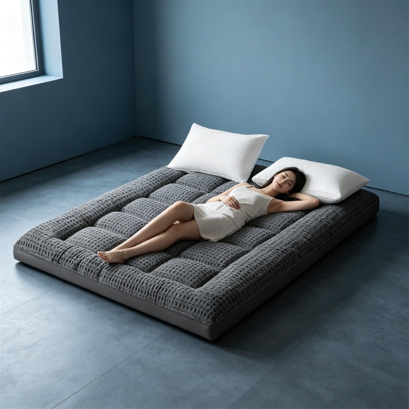 Generisch Japanische Futon-Matratze, Bodenmatratze, Dick, Faltbar, Aufrollbar Und Tragbare Isomatte, Geeignet for Camping, Gästezimmer, Reisen(Dark Grey,140x200cm)