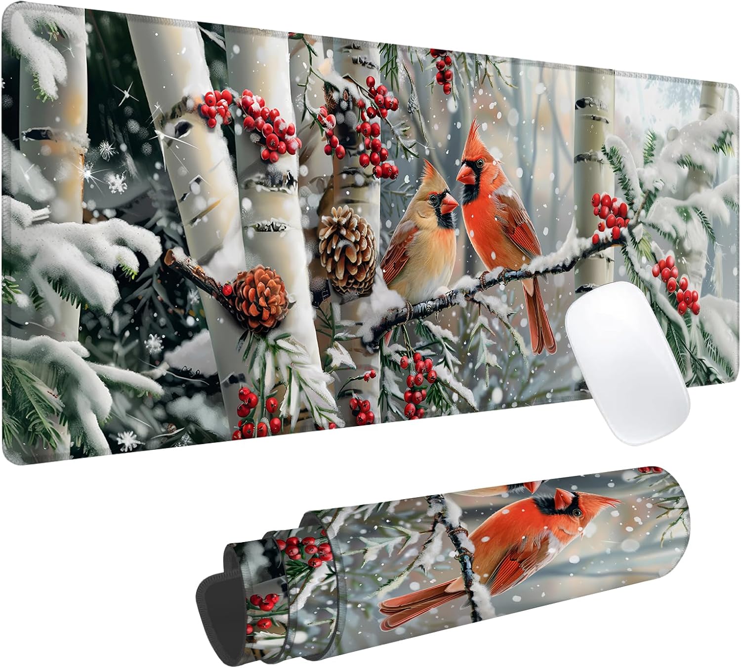 Cardinal Bird Gaming Mouse Pad, Office Desk Mat, Anti-Slip Rubber Base Cool Aesthetic Mouse Pads for Computer Laptop Keyboard School Home Desktop Gamer Home Accessories Decor 31.5" x 11.8"