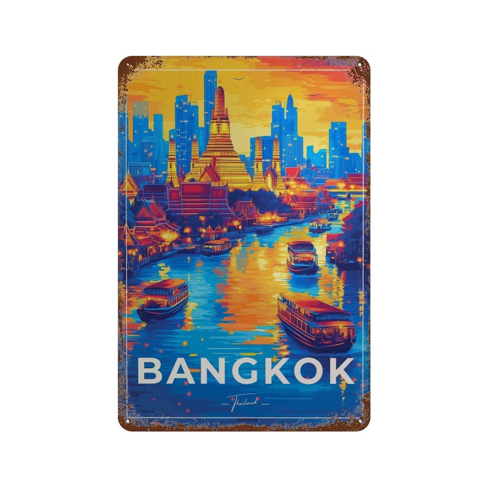 xiaoxiaoshen Bangkok Travel Wat Arun Temple Thailand Wall Decor Art Metal Tin Poster Modern Home Decor Art Home Bar Shop Decorations Vintage Sign 30x20cm