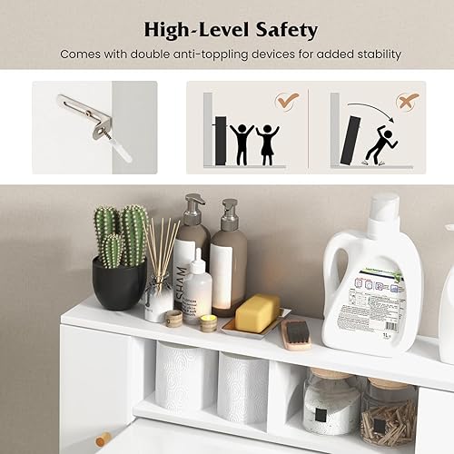 Miniatura 6 de Tangkula Armario de almacenamiento sobre el inodoro, organizador independiente sobre el inodoro con estantes ajustables de 10 niveles y barra