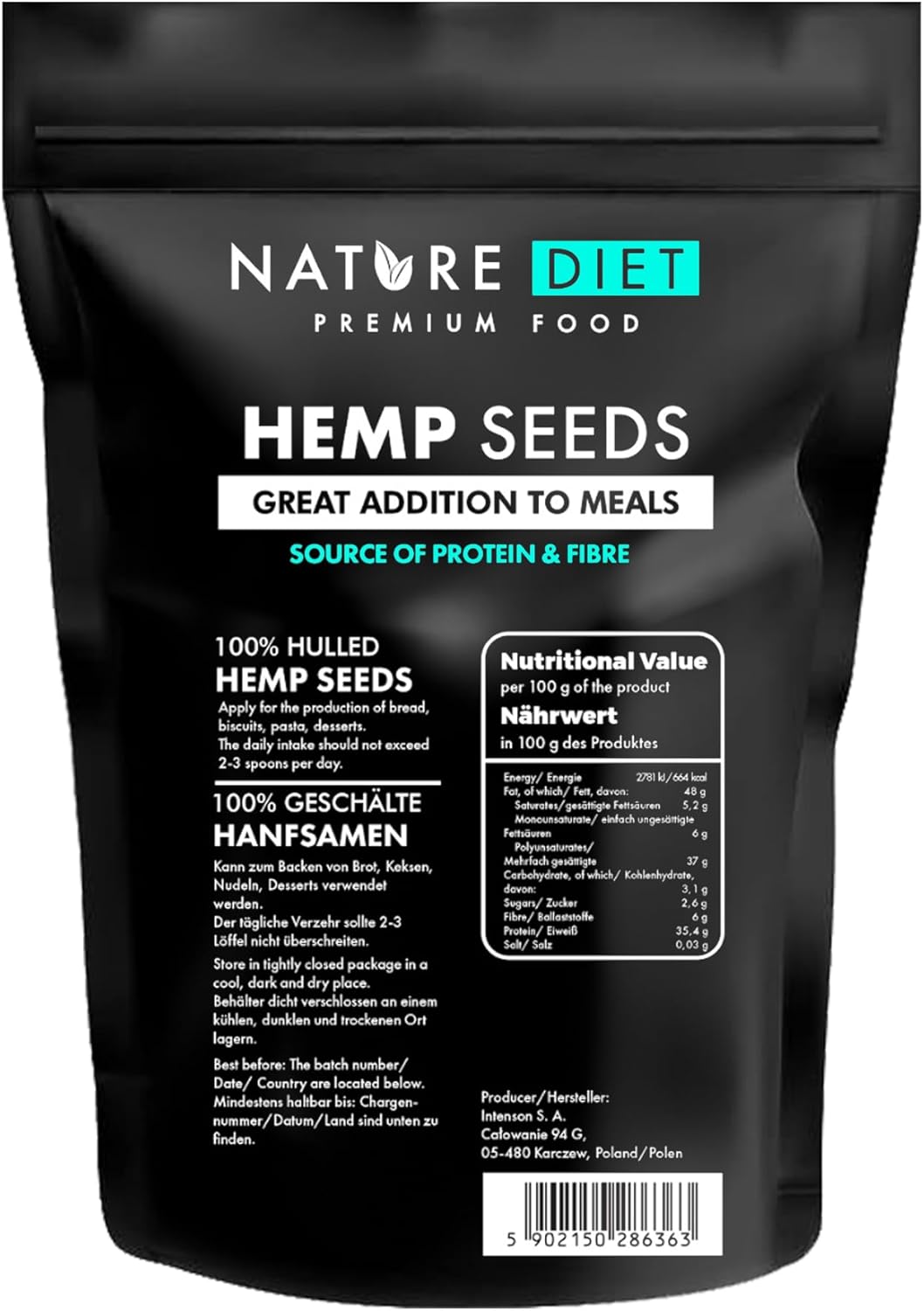 Nature Diet - Semillas de Cáñamo Peladas 1000g | Sin Gluten | Veganas 1 Nature Diet - Semillas de Cáñamo Peladas 1000g | Sin Gluten | Ricas en Proteínas y Fibra | Veganas | Superalimento para una Alimentación Saludable