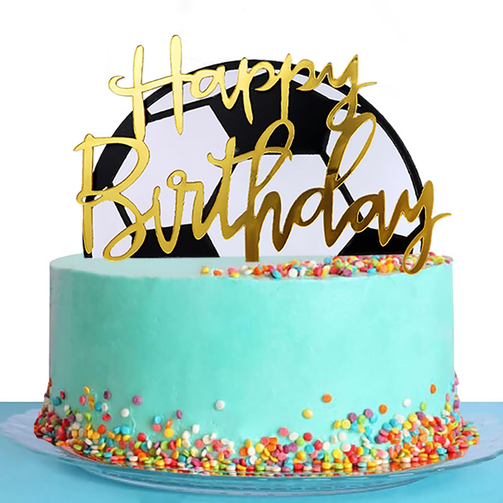 Silars Decoracion Tarta Futbol, 2pzs Acrílico Topper Tarta Futbol Decoracion para Pastel de Futbol, Happy Birthday Cake Topper para Decoraciones de Pasteles de Cumpleaños en Fiestas de Cumpleaños