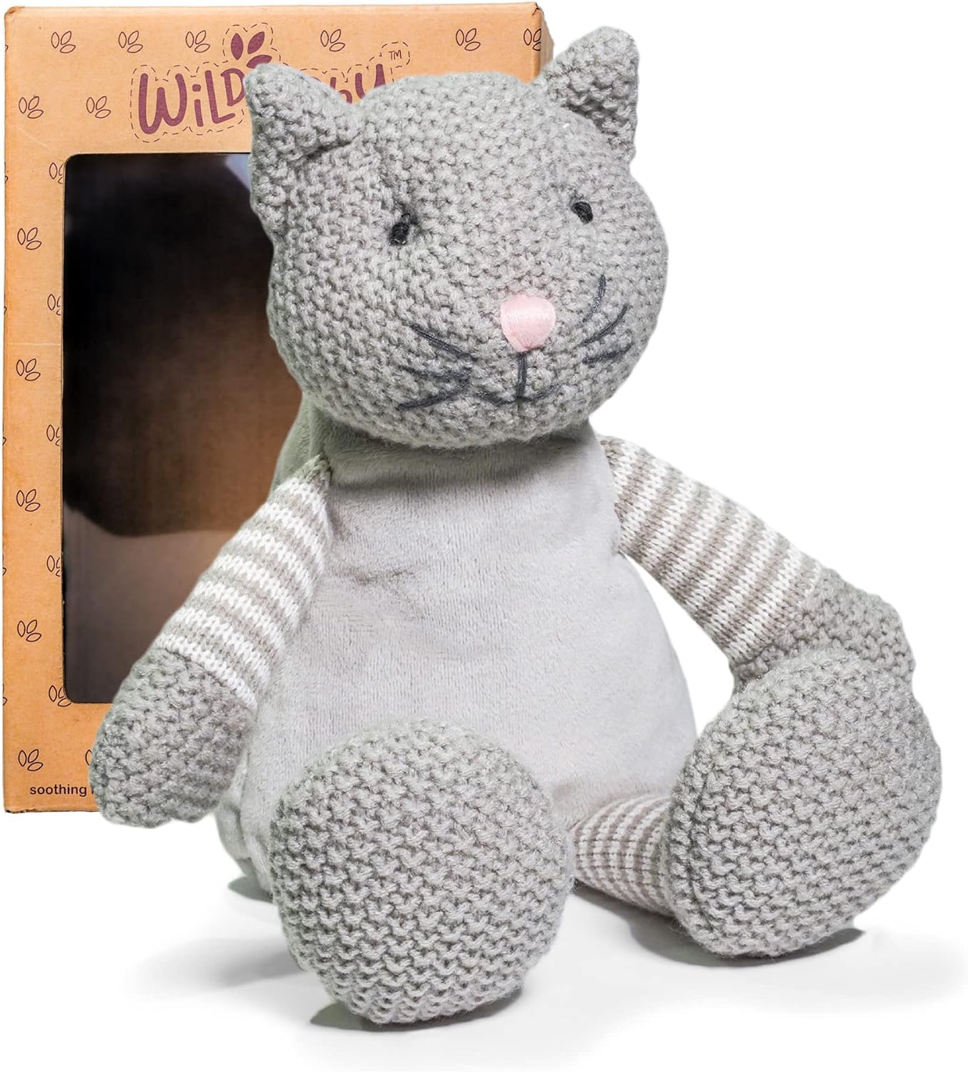 WILD BABY Microwavable & Weighted Plush Toy - Cat Stuffed Animal for Comfort & Warmth - Soft, Heatable Plushie for Snuggles - Great for Kids, Toddlers