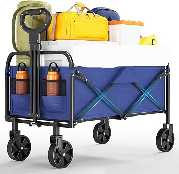 Handcart Foldable XL Hand Trolley Max. Load 172 kg Beach Trolley Foldable Transport Trolley with 360  Rotating Wheels Folding Handcart for Camping Shopping Garden 73 x 46.5 x 89.5 cm Blue