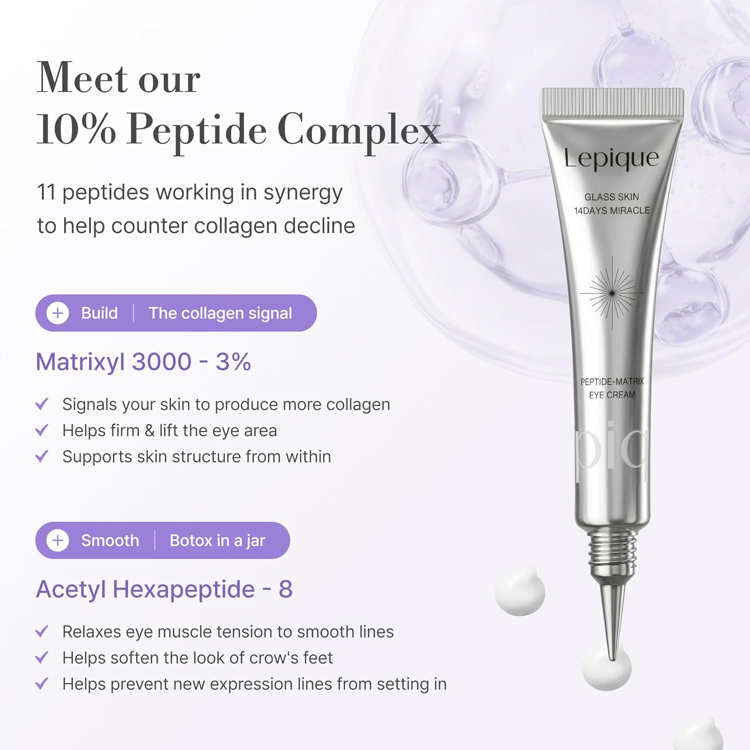 Lepique Peptide-Matrix Eye Cream – Structural Firming and Lifting with Matrixyl® 3000, Ginseng, TECA Centella for Wrinkles, Pores, Crow’s Feet, Dark Circles, Korean Anti-Aging Skincare 0.5 oz