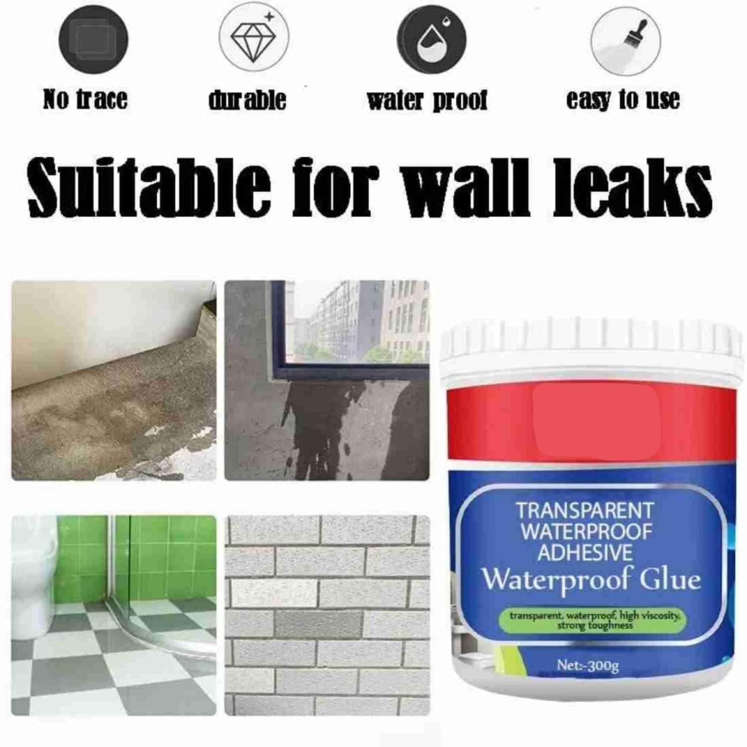 ABUDIT Crack Seal Agent 300gm with Brush Transparent Waterproof Roof Leakage Crack Seal Agent Roof Water Leakage Solution Water Proof Solution Transparent Solution Waterproofing for Pipe Wall Tiles 2