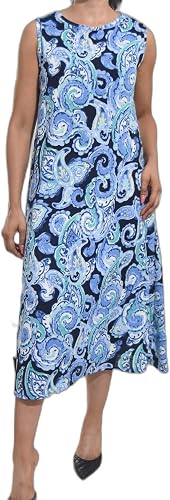 Womens Blue Floral Crinkle Sleeveless Dress
