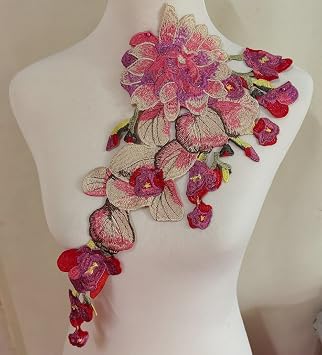 1pcs Beautiful Flower Large Water Soluble Embroideried Fabric National Trend Applique Patch Sew Clothes Accessories Pink