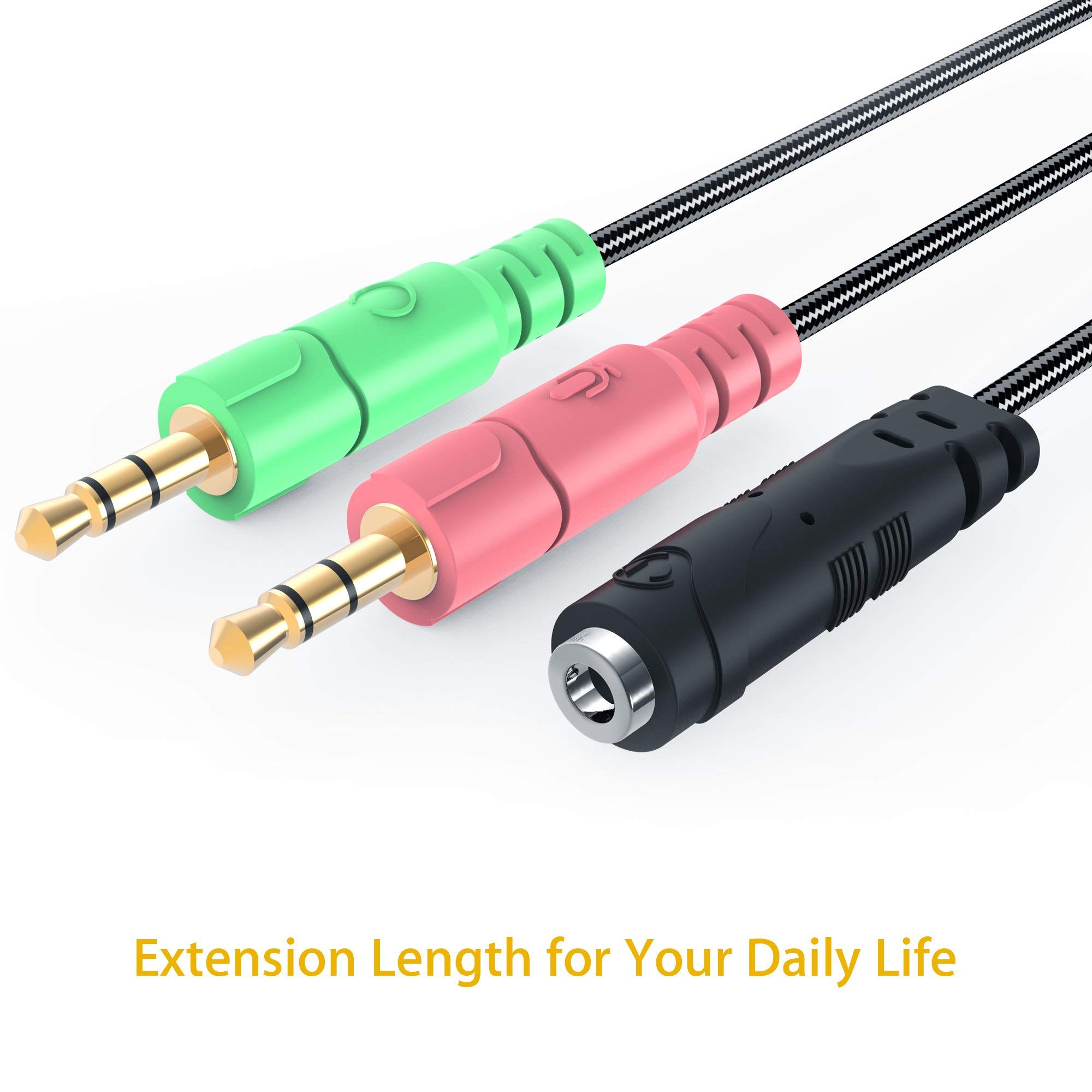 MillSO Adapter kabla jack audio 3,5 mm - 1 x 3,5 mm gniazdo 4 pozycje 2 x 3,5 mm 3 pozycje wtyczki do komputera, zestaw słuchawkowy do gier PS4-100 cm, czarny