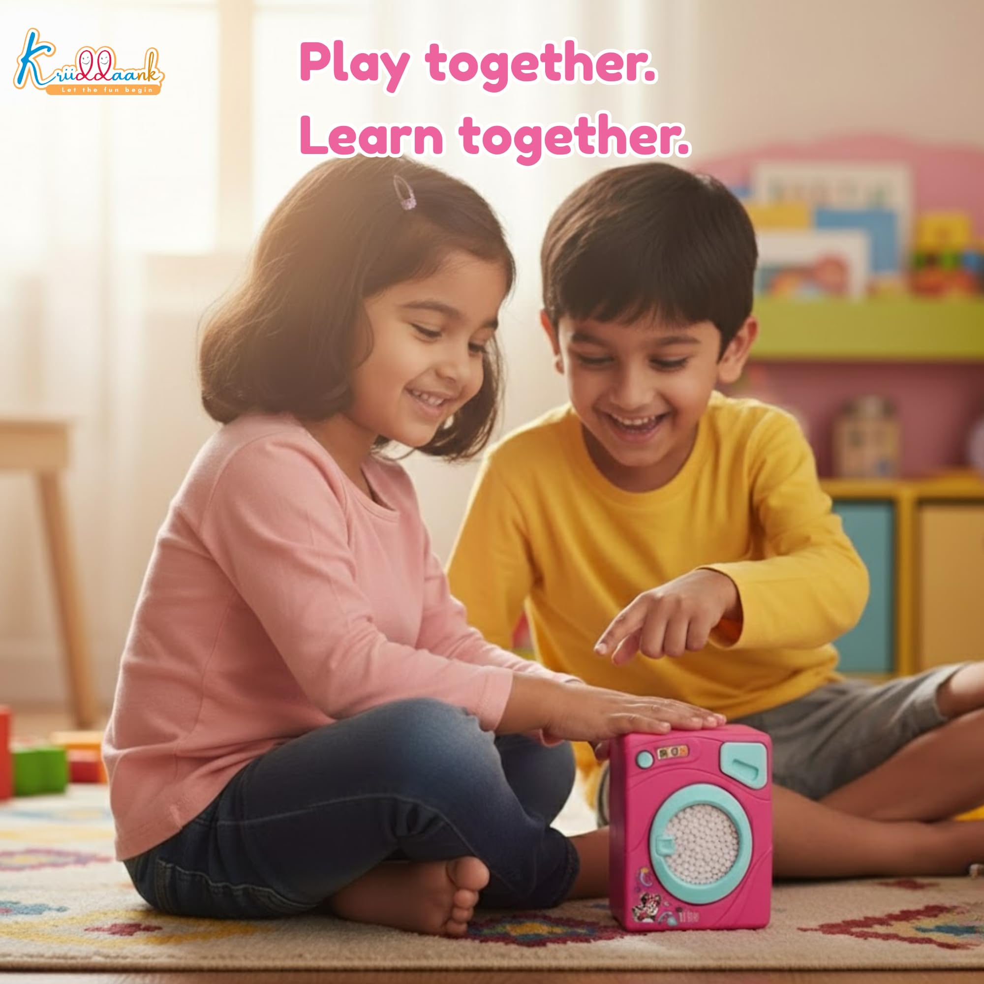 Kriiddaank Minnie Theme Interactive Family Washing Machine Toy for Toddlers - Pink Mini Laundry Appliance with Light & Sounds, Educational Pretend Play|Birthday Gift for Kids Aged 3+ Years 3