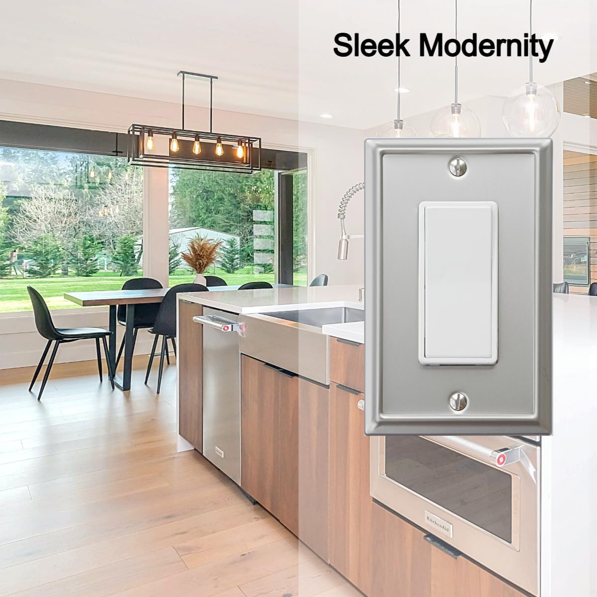 OKAWYC Single Decorator Light Switch Cover Aria Metal Wall Plate, 4-Pack Brushed Nickel 1 Gang Single Rocker, for Receptacle Dimmer Switch GFCI Outlet, Switch Cover Decorative Wallplate, Durable