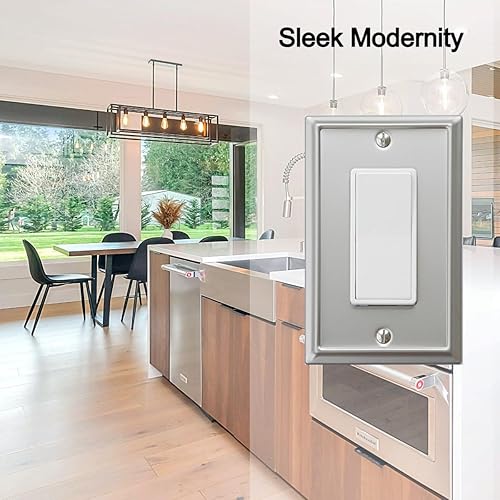 Miniatura 4 de OKAWYC Aria - Placa de pared metálica para interruptor de luz de decoración individual, paquete de 4 unidades, níquel cepillado de 1 banda,