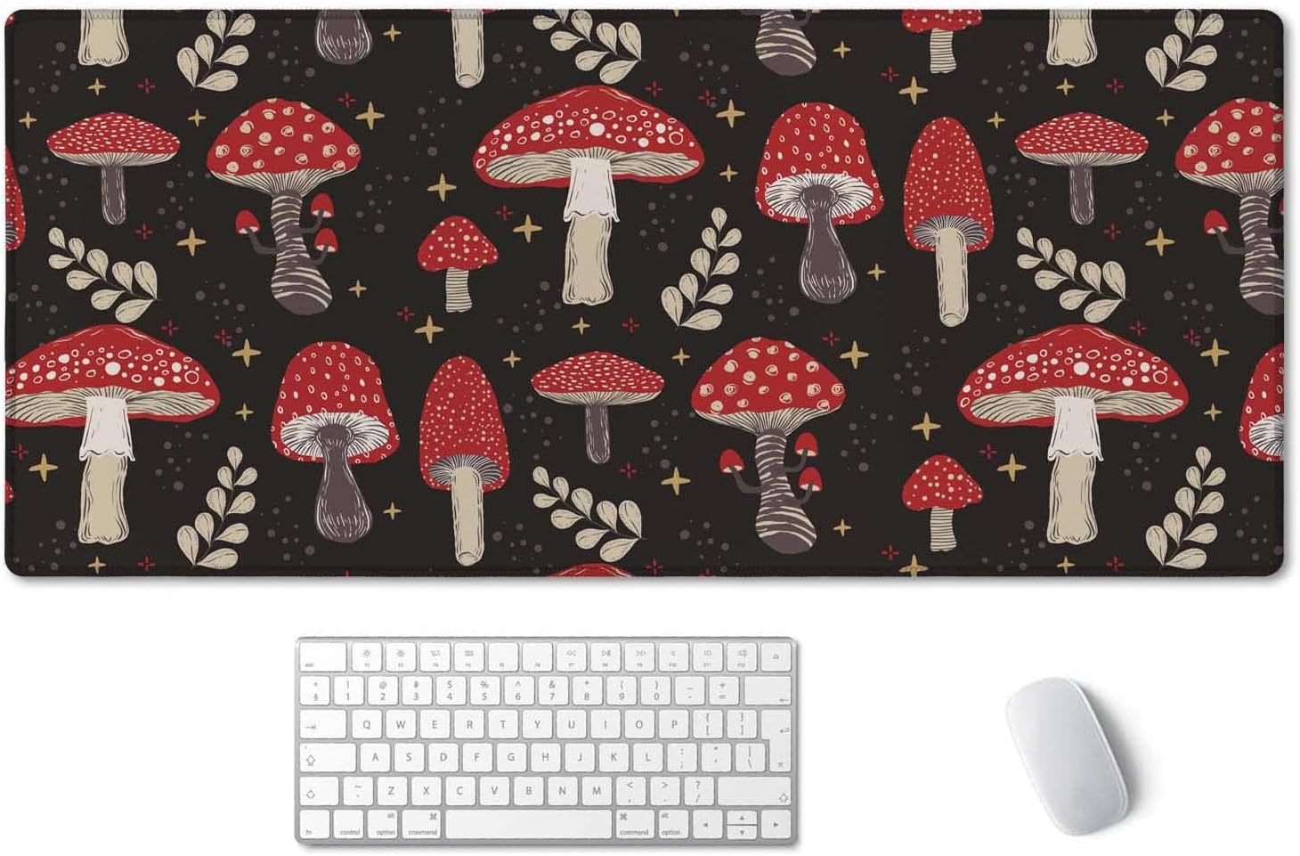 SSOIU Cute Mushroom Pattern Desk Mat, Extended Mouse Pad, Large Gaming Mouse Pad 35.5" X 15.7", Waterproof Desk Mat Stitched Edges, Non-Slip Laptop Computer Keyboard Mousepad for Office and Home
