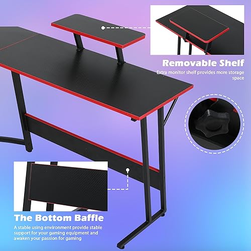 Miniatura 5 de Escritorio para juegos en forma de L, escritorio grande de 50.4 con estantes y escritorio de fibra de carbono, mesa de computadora de madera,
