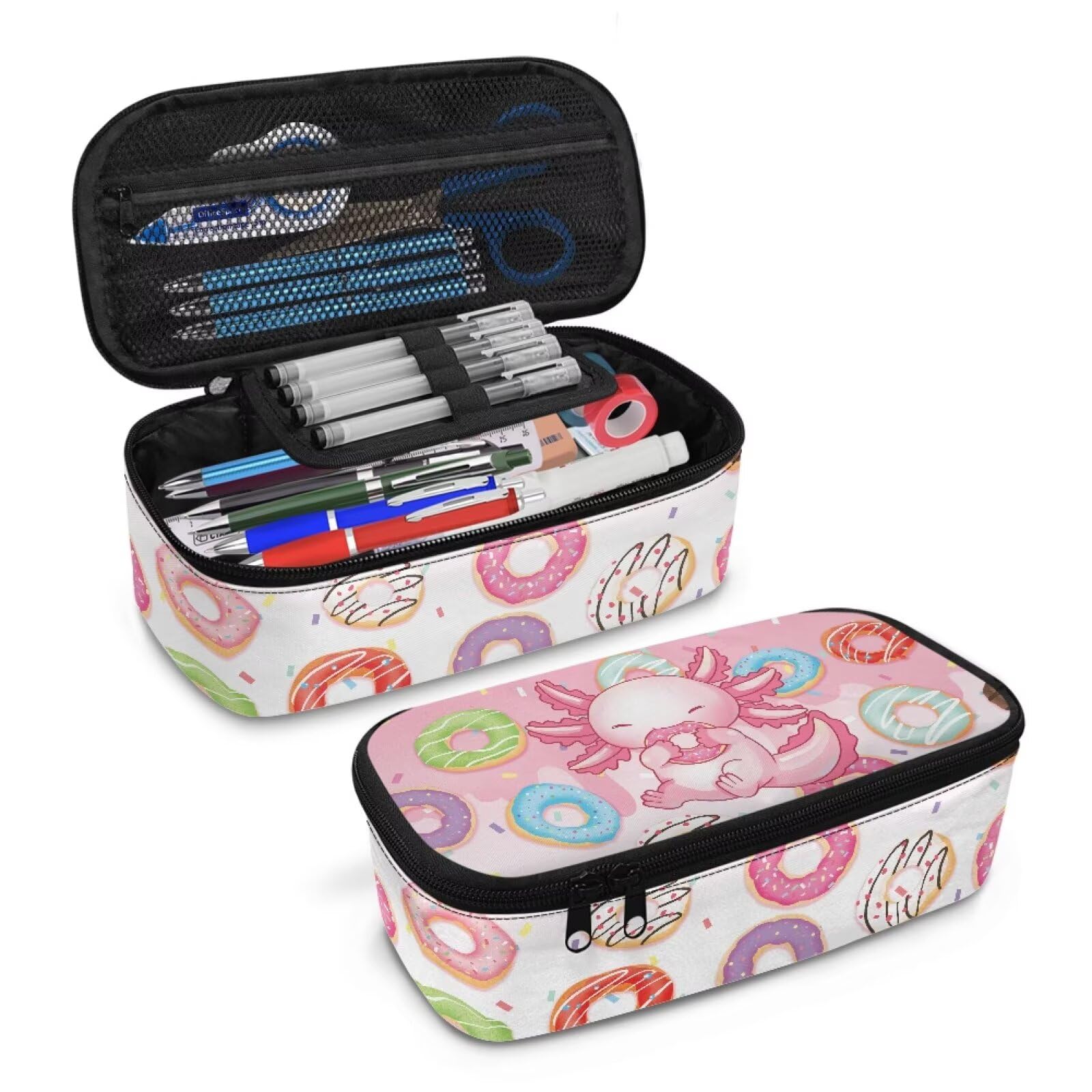 Renewold Axolotl Pencil Case with Compartments Multi-Slot Pencil Case Organizer Portable Office Pen Bag with Handle Suitable for Elementary Middle School High School - Image 2
