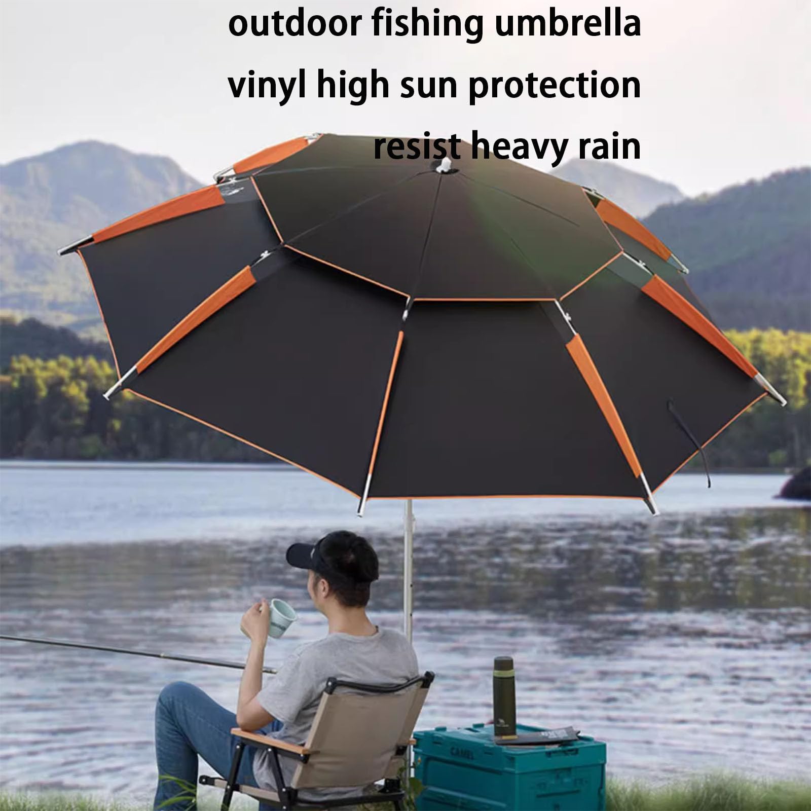 Składany parasol wędkarski, uniwersalny Wędkarstwo Outdoor Specjalny parasol wędkarski, dwuwarstwowy czarny plastikowy parasol, na podwórko, trawnik (sky blue 2m)