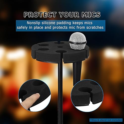 Miniatura 5 de Soporte para micrófonos múltiples, soporta hasta 6 micrófonos, soporte de micrófono con cable e inalámbrico para soporte, aluminio, negro