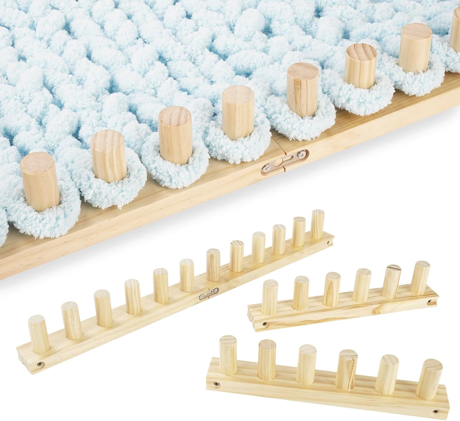 52'' Chunky Blanket Loom Knitting Loom, Chunky Yarn Kits for Beginners Making Blankets, Adjustable Wood Chunky Yarn Loom, Hand Knitting Kit for DIY Large Blanket, DIY Frame for Bulky Yarn Projects
