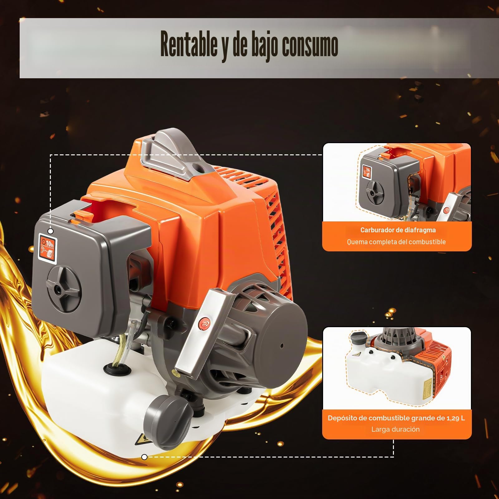 Ahoyadora Gasolina 63,3 cc con Rueda y Broca de 300 mm, 2 Tiempos | Potencia de 2,2 kW, Hasta 8800 rpm, Depósito de 1,3 L, Arranque Manual y Transmisión 30:1 para Plantar y Colocar Postes