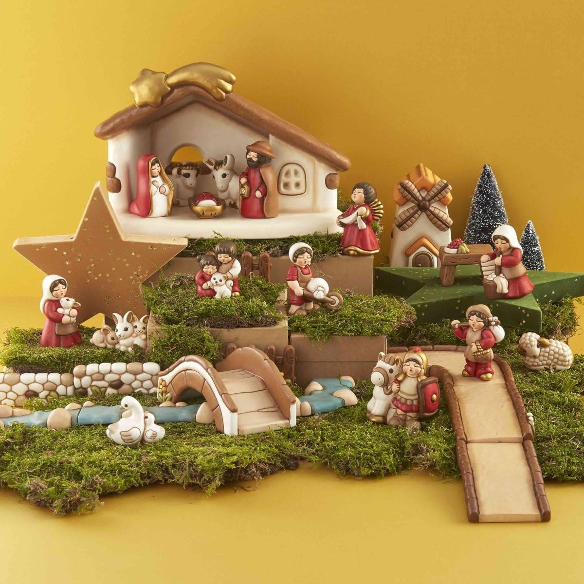 THUN - Statuina Presepe Muretto, 2 Pezzi - Decorazioni Natale Casa - Linea Presepe Classico - Ceramica - 3,5 h cm