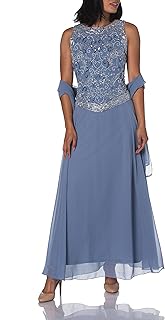 J Kara Vestido largo con detalle de V con cuentas y bufanda para mujer