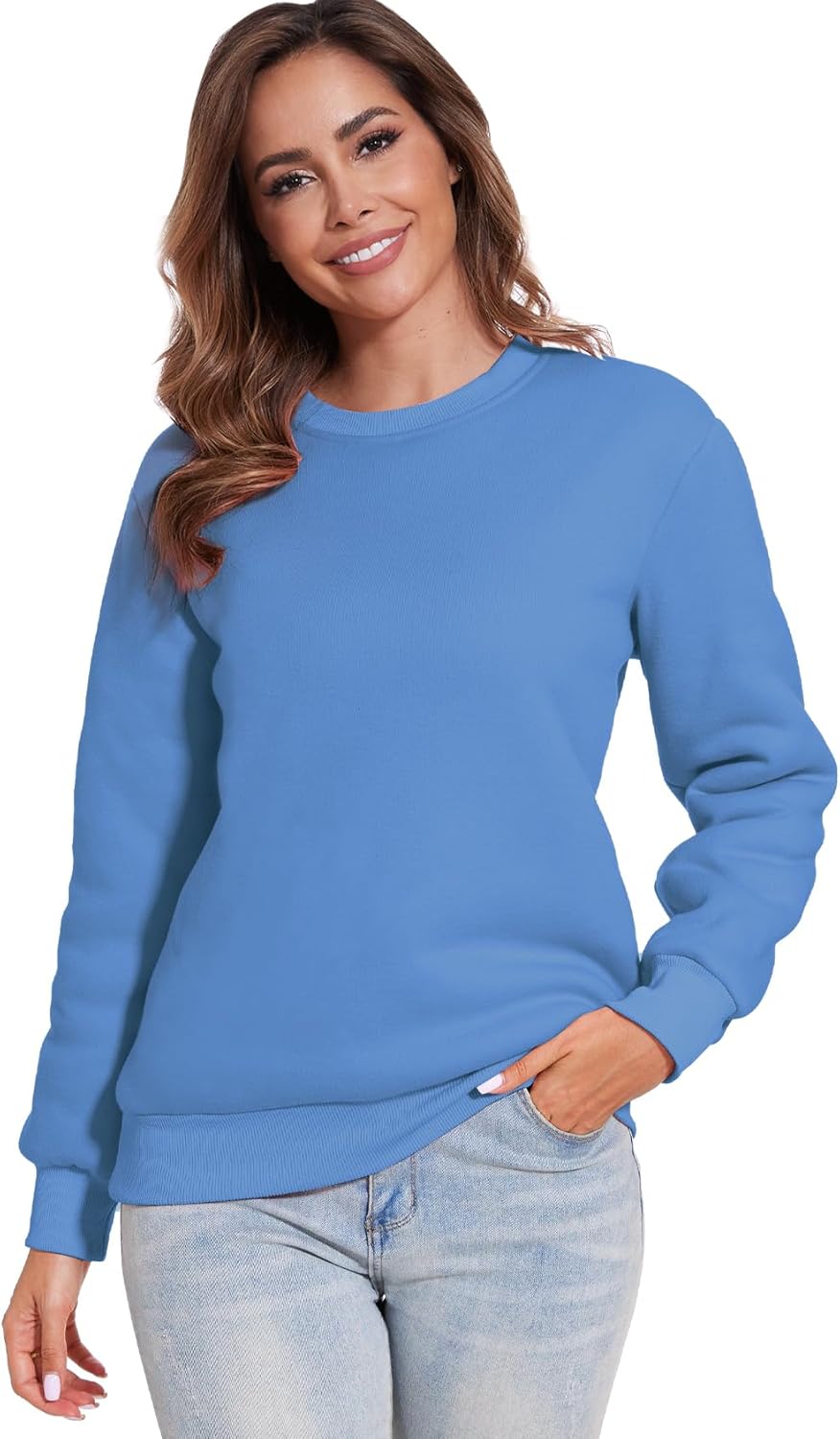 Flygo Women's Sherpa Lined Fleece Crewneck Pullover Sweatshirts Casual Winter Warm Sweatshirt - Image 2