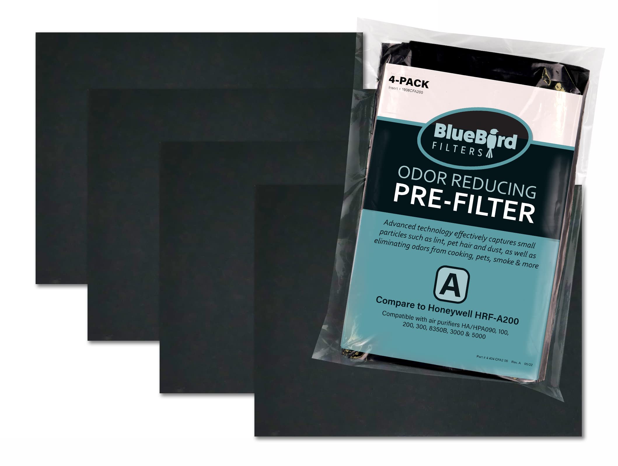 BlueBird FiltersHRF-A200 Carbon Prefilter A Kit, 4 Pack, Fits Honeywell Models HPA200, HPA201, HPA202, HPA204, HPA250