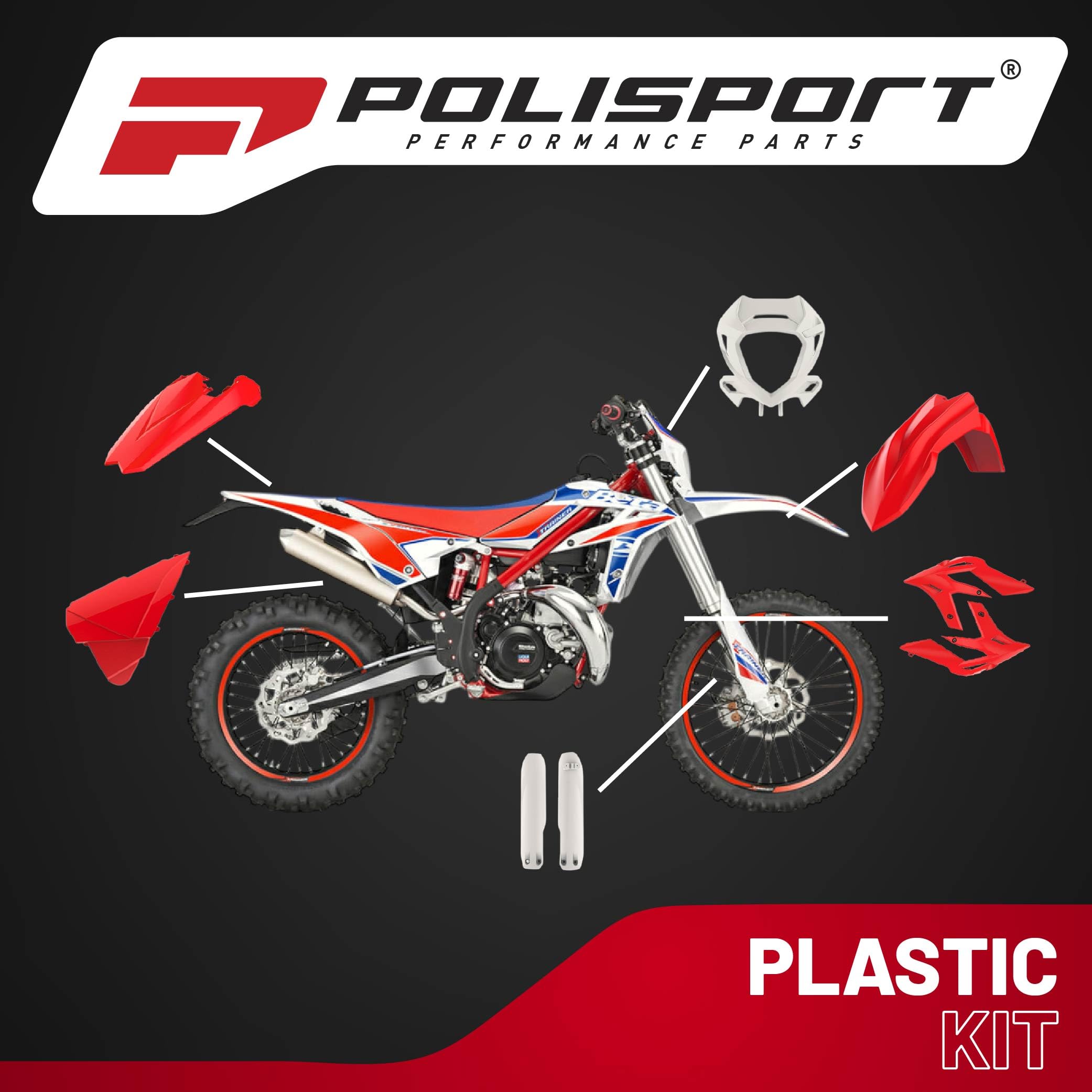 POLISPORT 91059 - Kit de Réplicas Plásticas Enduro de Polisport para los que buscan la calidad OEM para motocicletas BETA en color rojo/blanco
