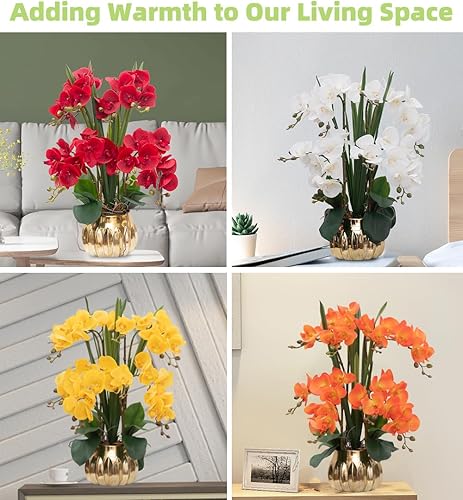 Miniatura 4 de CXGS - Flores de orquídea artificiales con toque real, orquídeas sintéticas en jarrón de cerámica grande de 58,2 cm, flores blancas falsas