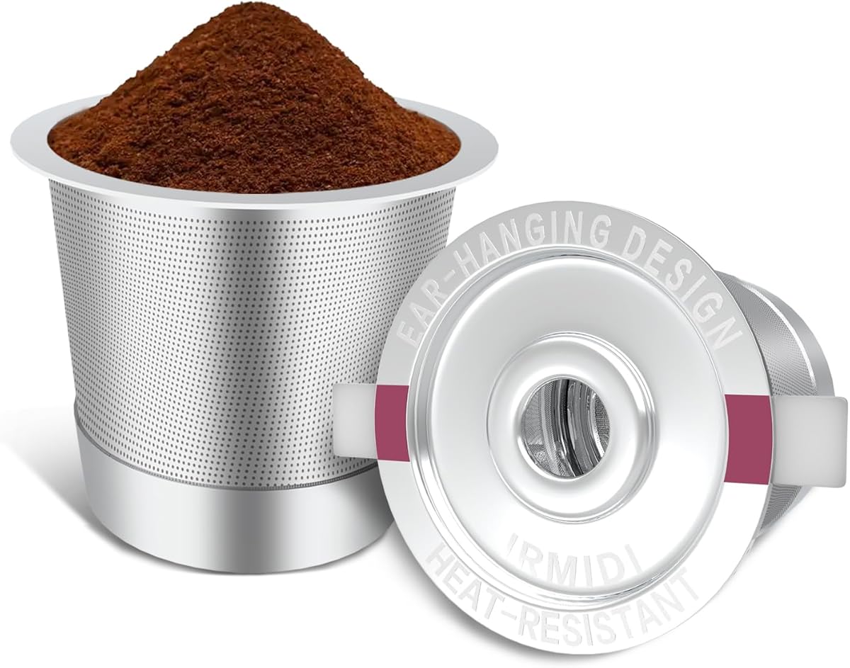 2 Pack Reusable K Cups with Heat Resistant Handles Design, Stainless Steel Reusable Coffee Pods Campatible with Keurig 1.0 and 2.0 Single Serve Coffee machines
