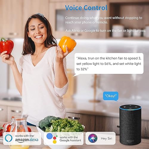 Miniatura 2 de SMAAIR Ventilador de techo inteligente de 52 pulgadas con luces y motor de CC de 10 velocidades, funciona con control remoto, AlexaGoogle HomeSiri,