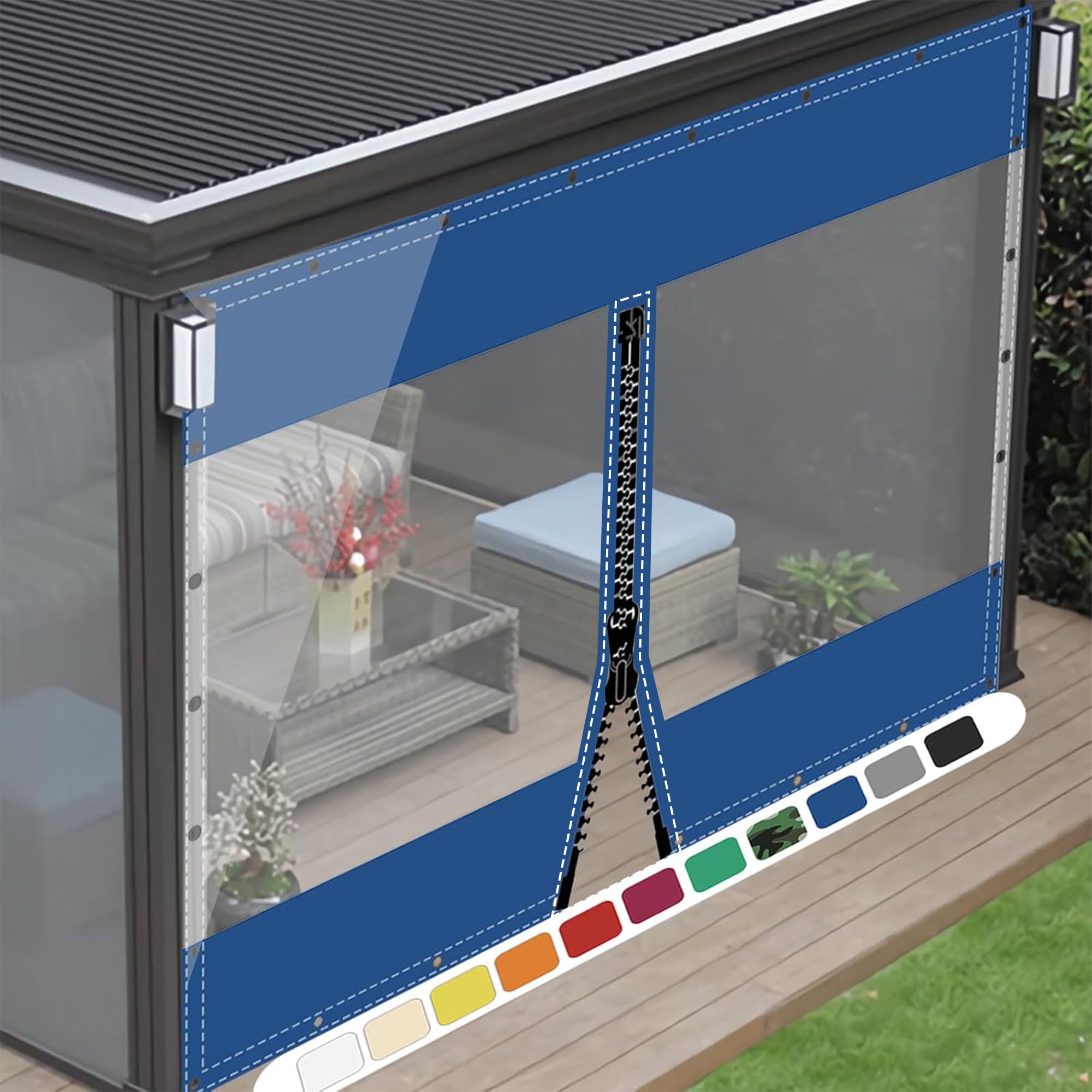 SDLLG Transparent Gazebo Tarpaulin Garden Tarpaulin with Eyelets PVC Windproof Curtain 0.5 mm Waterproof Tarpaulin Divider Curtain for Outdoor Garage Patios Garden Balcony 1 x 1.4 m (H x L) Blue with — image 1