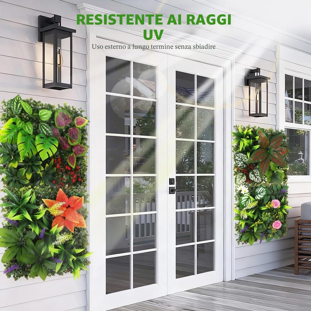 Piante artificiali da parete, 4 pezzi, per esterni, 25 x 25 cm, decorazione per la casa