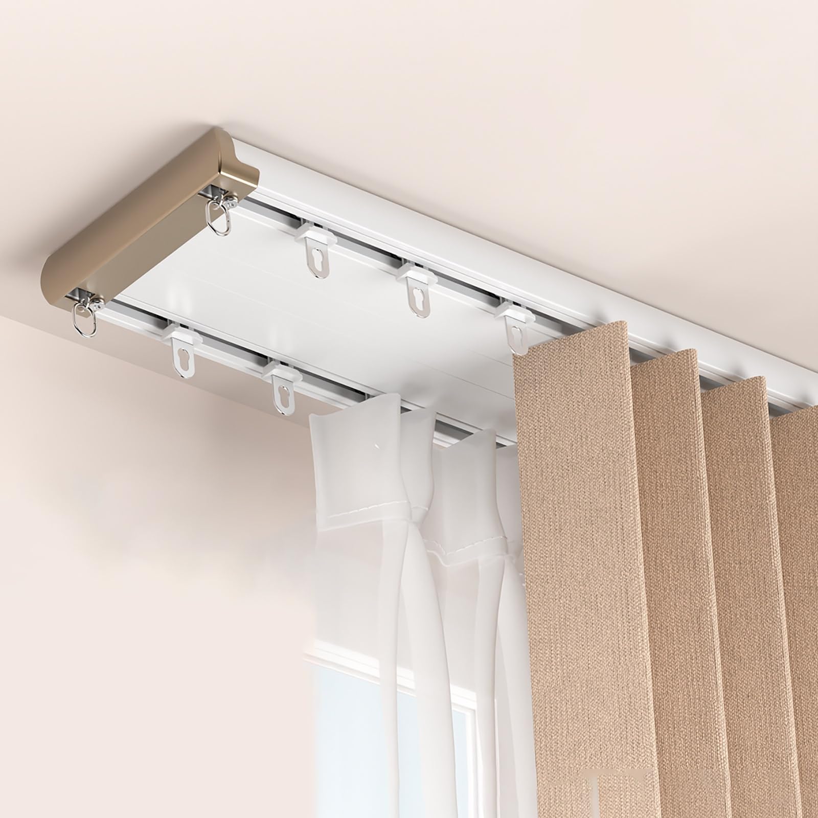 Sofachen One Color Silent Double Curtain Track Ceiling Mounted, Aluminum Alloy Double Curtain Track With Cross-Connection Design, Room Divider/Bedroom/Hotel Drop Ceiling Curtains Tracks, Easy Install(1.3M(4.3Ft))