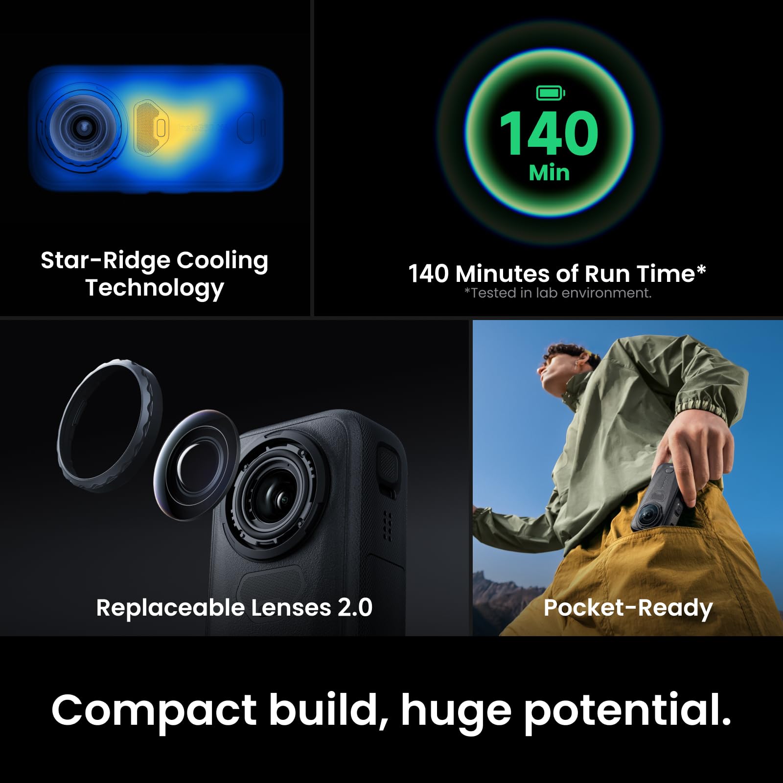 Insta360 X6 Essentials-Bundle– 8K 360 Grad Kamera mit 1/1,1"-Sensoren | Action-Kamera, zwei spezielle quadratische 1/1,1"-Sensoren, Dreifach-KI-Chip, Austauschbare Linse 2.0, 140 Minuten 8K Video