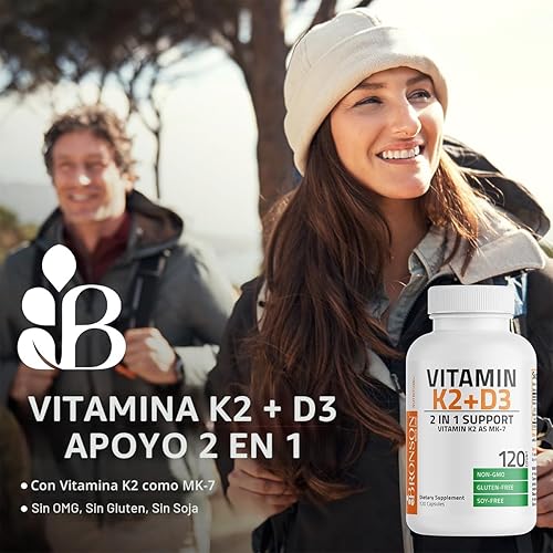Miniatura 3 de Bronson Suplemento de Vitamina K2 D3 (MK7) Fórmula No-GMO Vitamina D3 5000IU (125 mcg) y 90 mcg K2 MK-7, Complejo D y K Fácil de Tragar, 60 Cápsulas