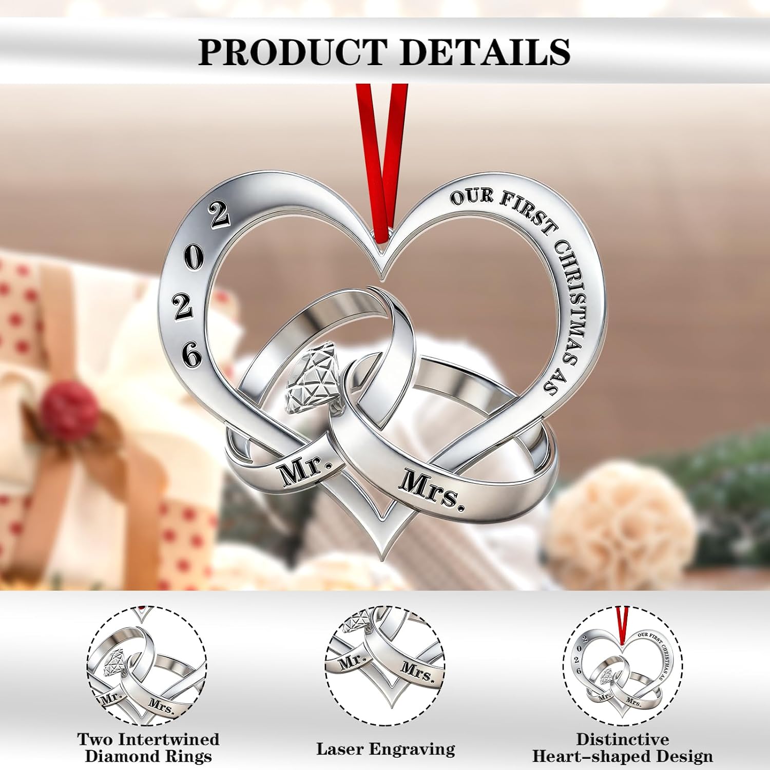 2026 Metal Wedding Gifts for Couples, Our First Christmas As Mr and Mrs Ornament, Married Ornament Mr and Mrs Gifts for Newly Couples Wedding Christmas Ornament 2026 Gifts for Wife