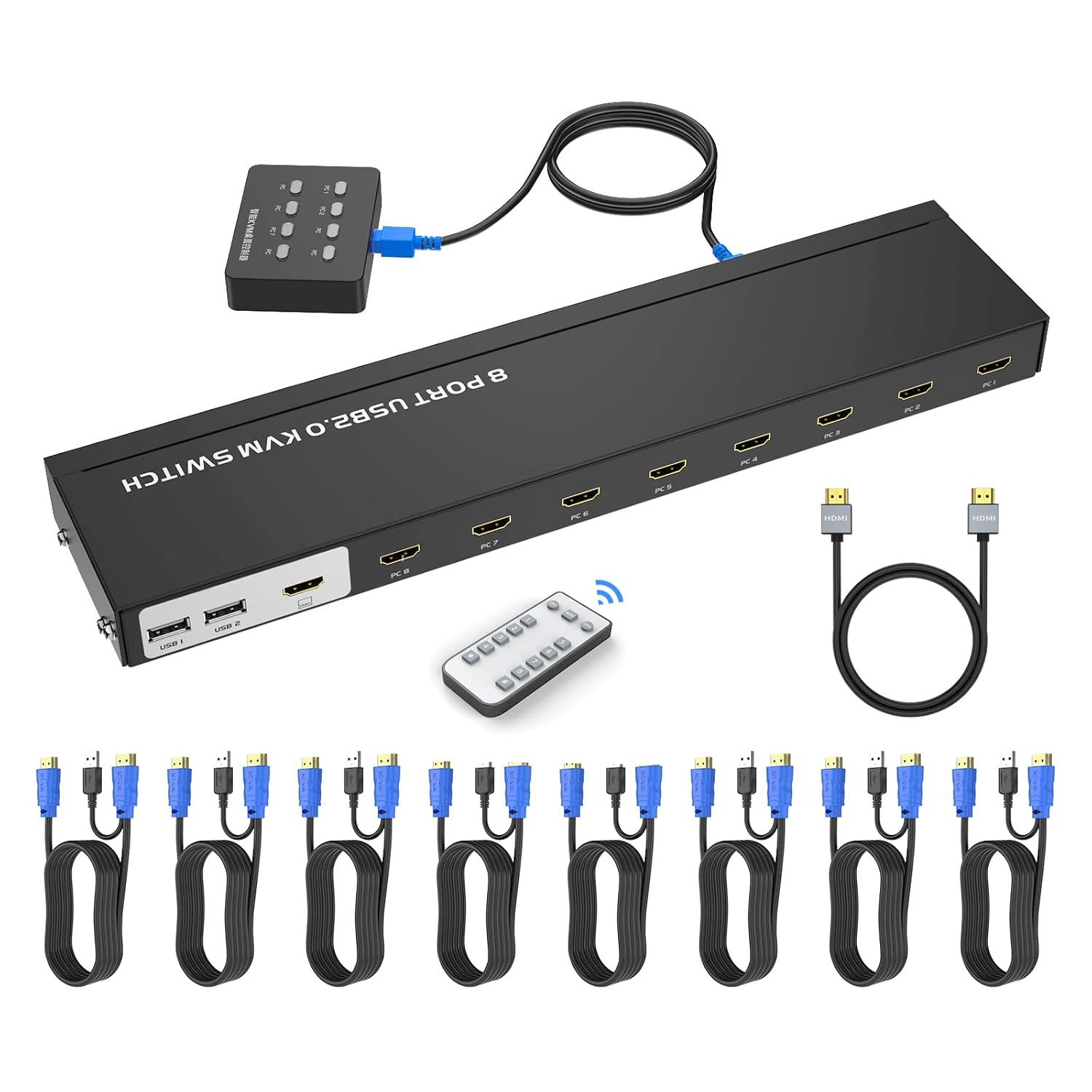 KVM Switch HDMI 8 Port, Yinker 4K30Hz USB HDMI Rack KVM