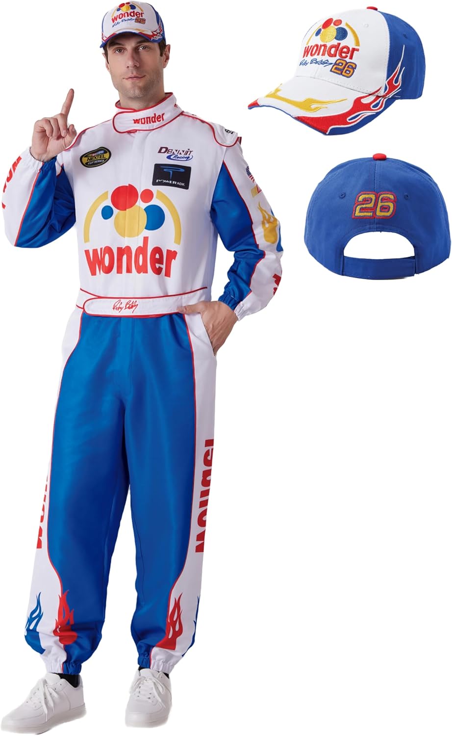Maxim Party Supplies Mens Race Car Driver Costume  Racing Jumpsuit with Hat for Halloween, Cosplay, Costume Parties, Events