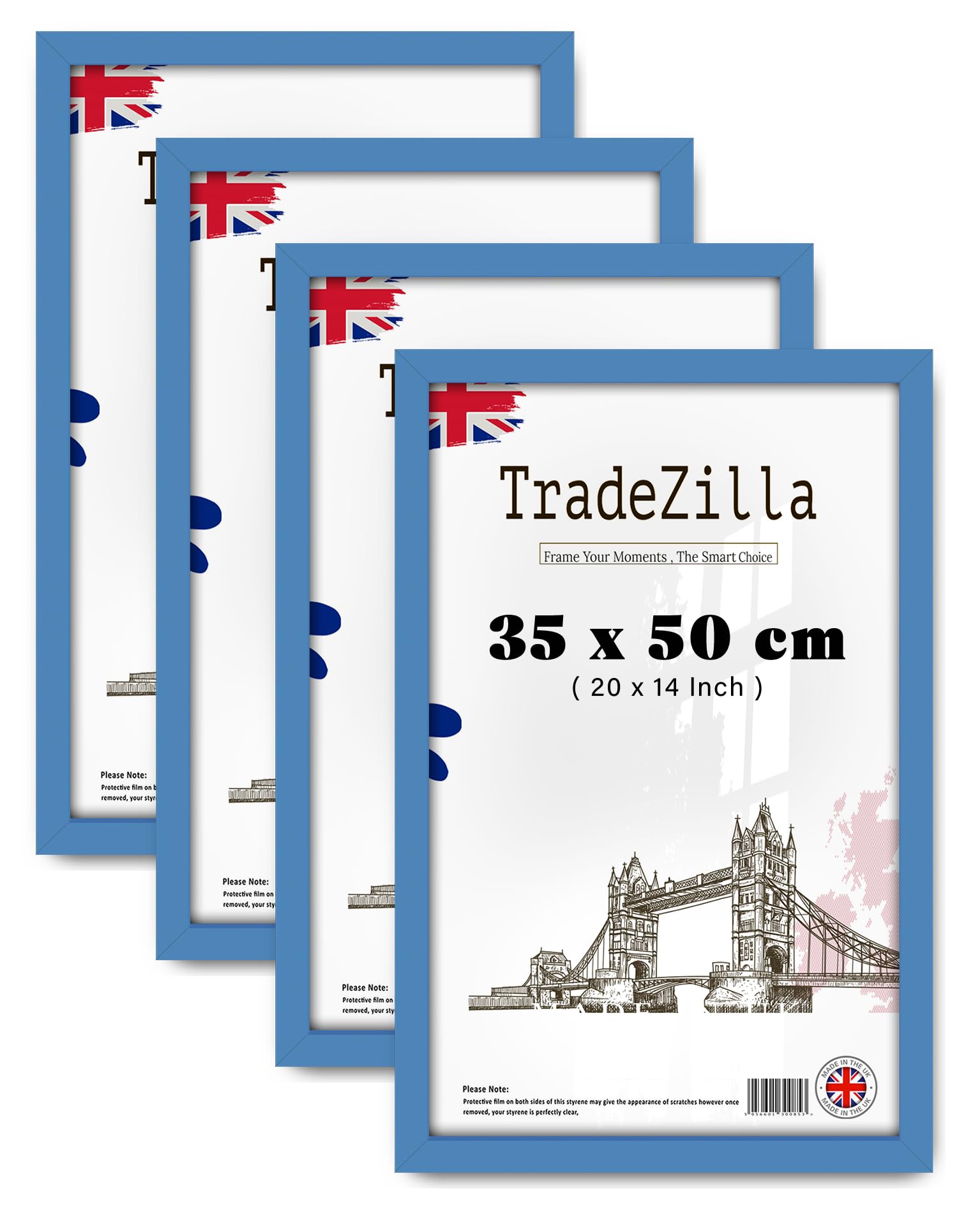 TradeZilla pack of 4 Classic Picture 20 x 14 Blue Poster Frame, Classic Design for Home, Wood Finish, Portrait, (35 x 50 CM) - 1' 2" x 1' 8" Frame [ Blue ]