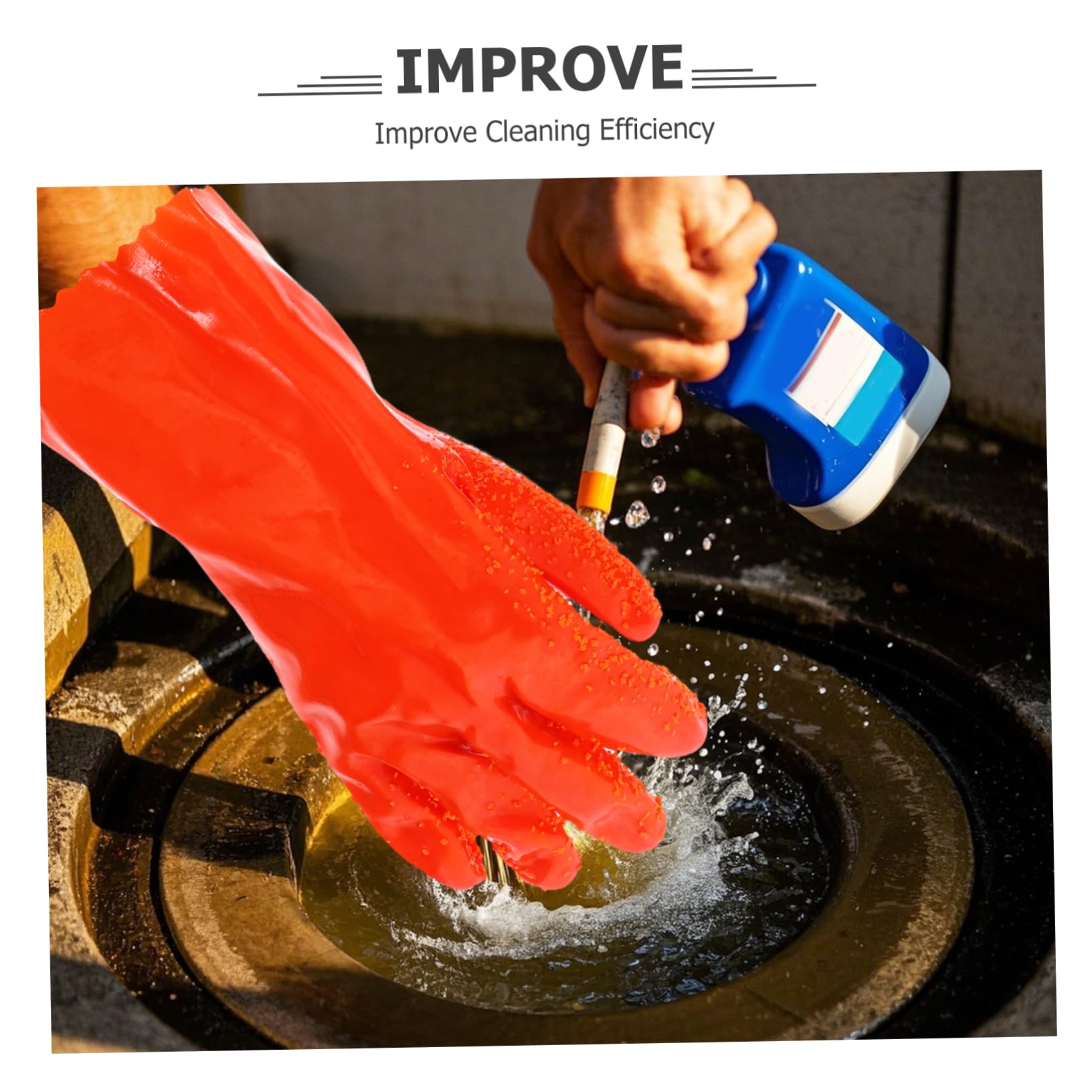 Tofficu 6 Pares de Guantes Largos Impermeables de Goma para Limpieza de Desagües y Fontanería, Resistentes Abrasión, Antideslizantes para Uso Industrial y Doméstico