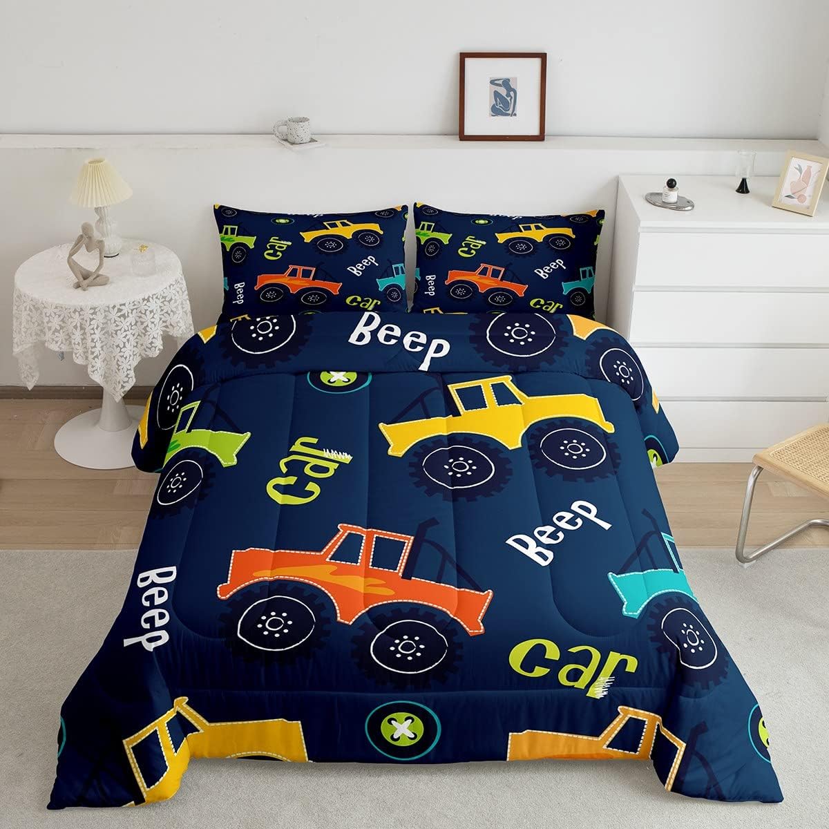 Cartoon Car Bedding Set Construction Kids Comforter Set