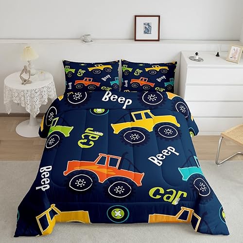 Feelyou Juego de ropa de cama de coche de dibujos animados, juego de edredón para niños y niñas, equipo de decoración de camiones, edredón de