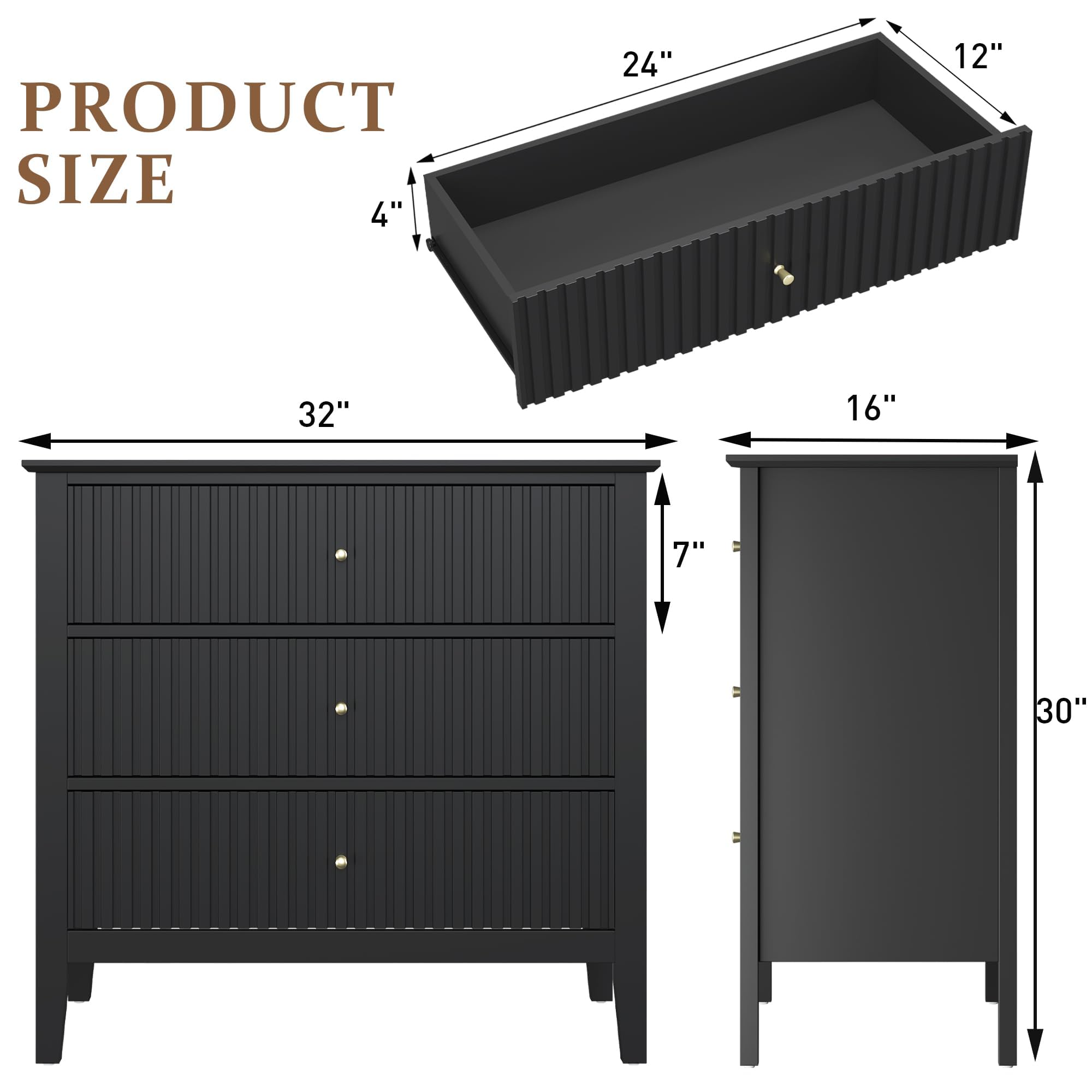 Amazon.com: RoyalCraft Black Fluted 3 Drawer Dresser, 32 inch Wide Dresser Nightstand for Bedroom, Modern Wood Chest of Drawers, Large Painted Nightstand with 3 Drawers for Closet, Hallway, Entryway : Home & Kitchen Amazon.com: RoyalCraft Black Fluted 3 Drawer Dresser, 32 inch Wide Dresser Nightstand for Bedroom, Modern Wood Chest of Drawers, Large Painted Nightstand with 3 Drawers for Closet, Hallway, Entryway : Home & Kitchen