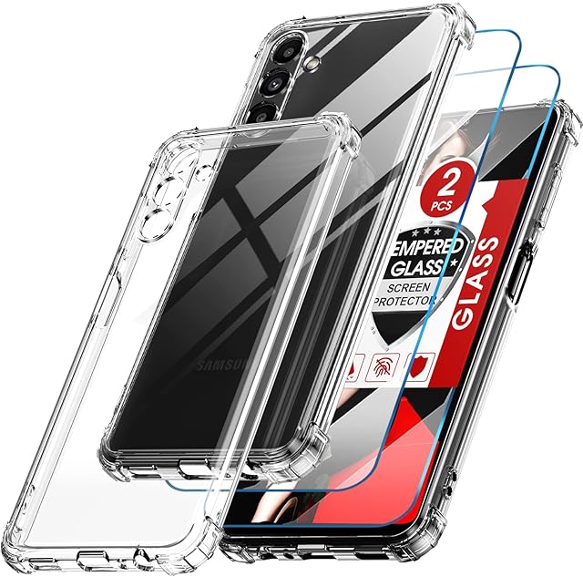 LeYi for Samsung A04s phone case/Samsung A13 5g phone case and Screen Protector Tempered Glass [2 pack], Shockproof Cover Crystal Slim Soft Silicone Protective TPU Phone Case for A13 5G/ A04s Clear